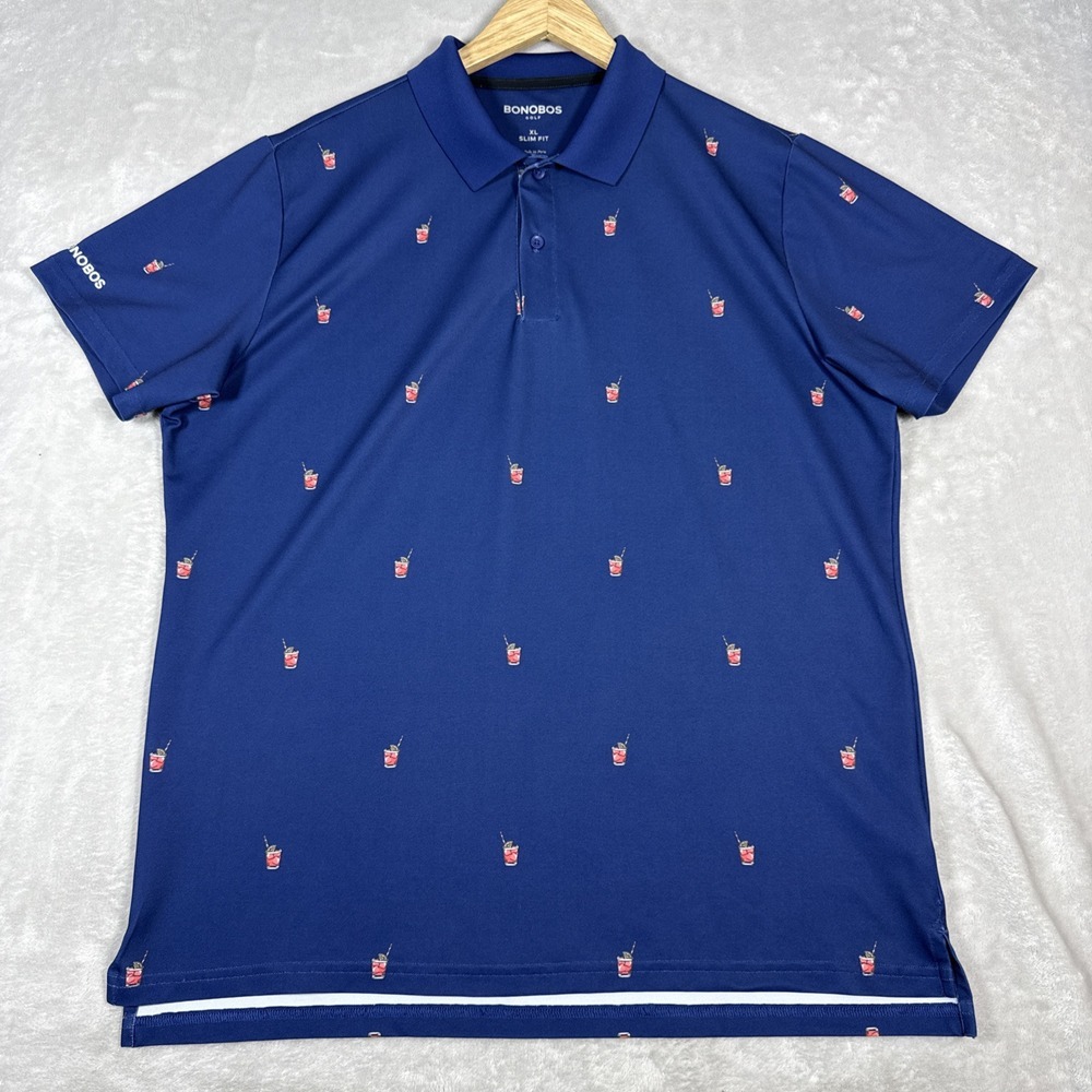 Bonobos Golf Shirt Mens X-Large Blue‎ Slim Fit Cocktail Drinks Short Sleeve Polo